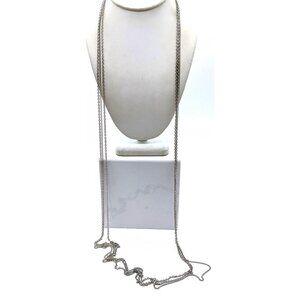 Triple Strand Layered Chain Necklace, Vintage Super Long Silver Tone